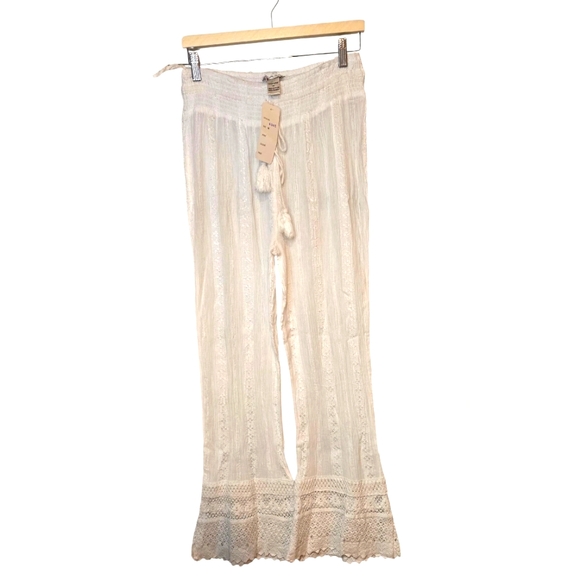 Cute Option Coachella Crochet White 100% Cotton Pants Boho Beachy Cover Up NWT M - Picture 2 of 12